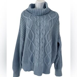LUC-CE/ Cable knit turtleneck sweater/Oversized/ Light blue/ Size US Small/Med.